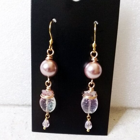 Pale Pink Sea Goddess Earrings ~ Crystals, Fish & Pearls! Sensual Femininity - Picture 1 of 9